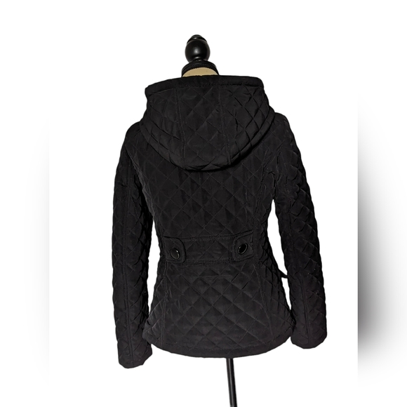 ESPRIT Quilted Belted Winter Jacket Size Small Black Hooded - Picture 2 of 8